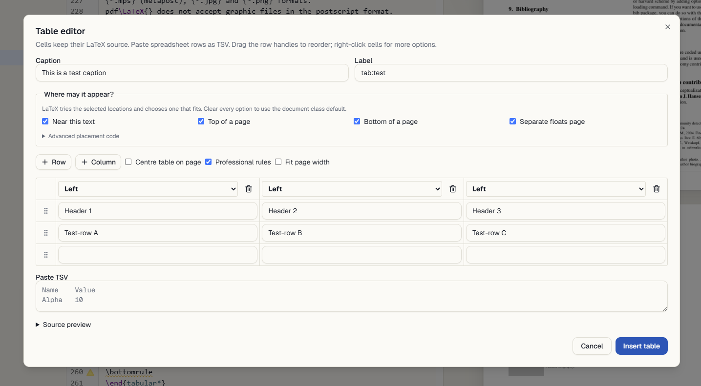 Interactive table editor
