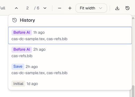 Version history panel