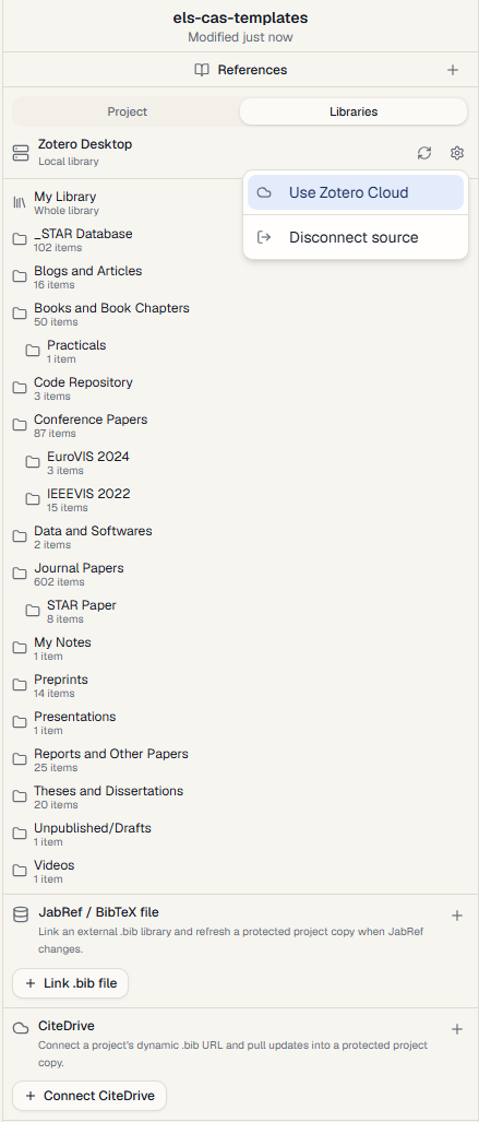 Zotero collections view